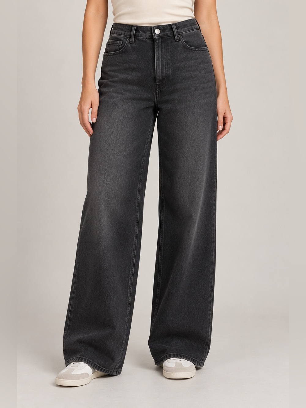 Mango Black High-Rise Wide Leg Jeans